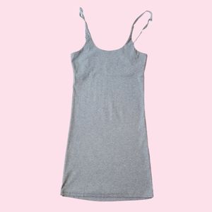 Grey Ribbed Y2K 2000s Long Cami Tank Top Stretch Mini Dress L